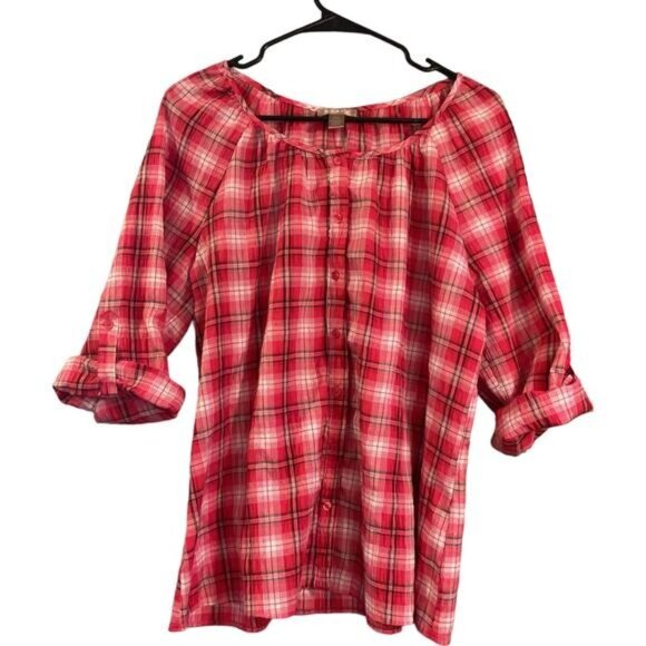 White Stag Red Plaid Button-Up Blouse Size L/G - Picture 1 of 10